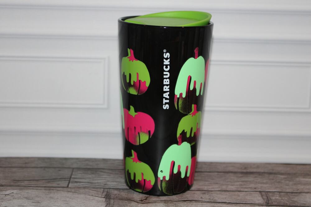 Starbucks Halloween Dripping Apples 12 oz Ceramic Travel Tumbler Green Lid
